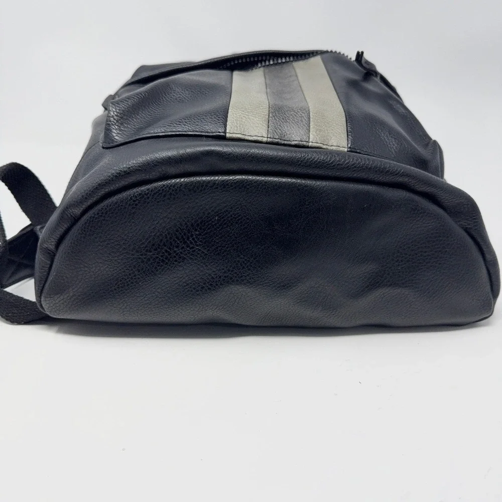 James Campbell Faux Leather Racing Stripe Backpack Padded Travel Bag Varsity